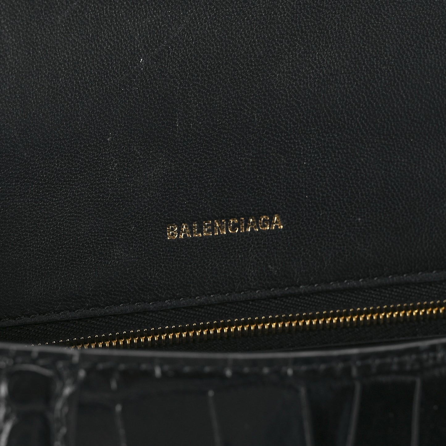 Shiny Calfskin Crocodile Embossed Small Hourglass Top Handle Bag Black