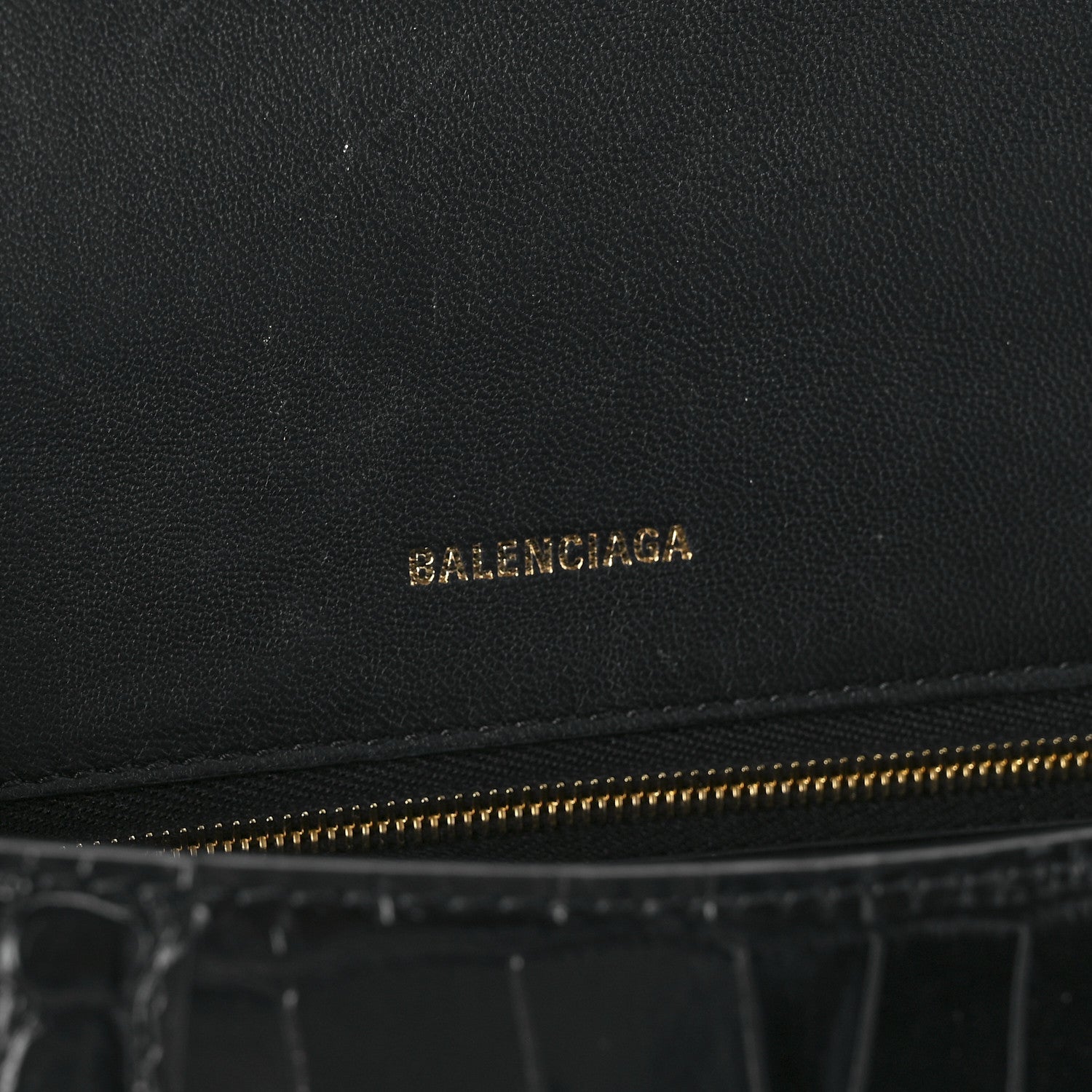 Balenciaga Shiny Calfskin Crocodile Embossed Small Hourglass Top Handle Bag Black 6 of 13