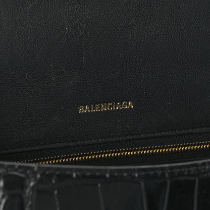 Balenciaga Shiny Calfskin Crocodile Embossed Small Hourglass Top Handle Bag Black 6 of 13