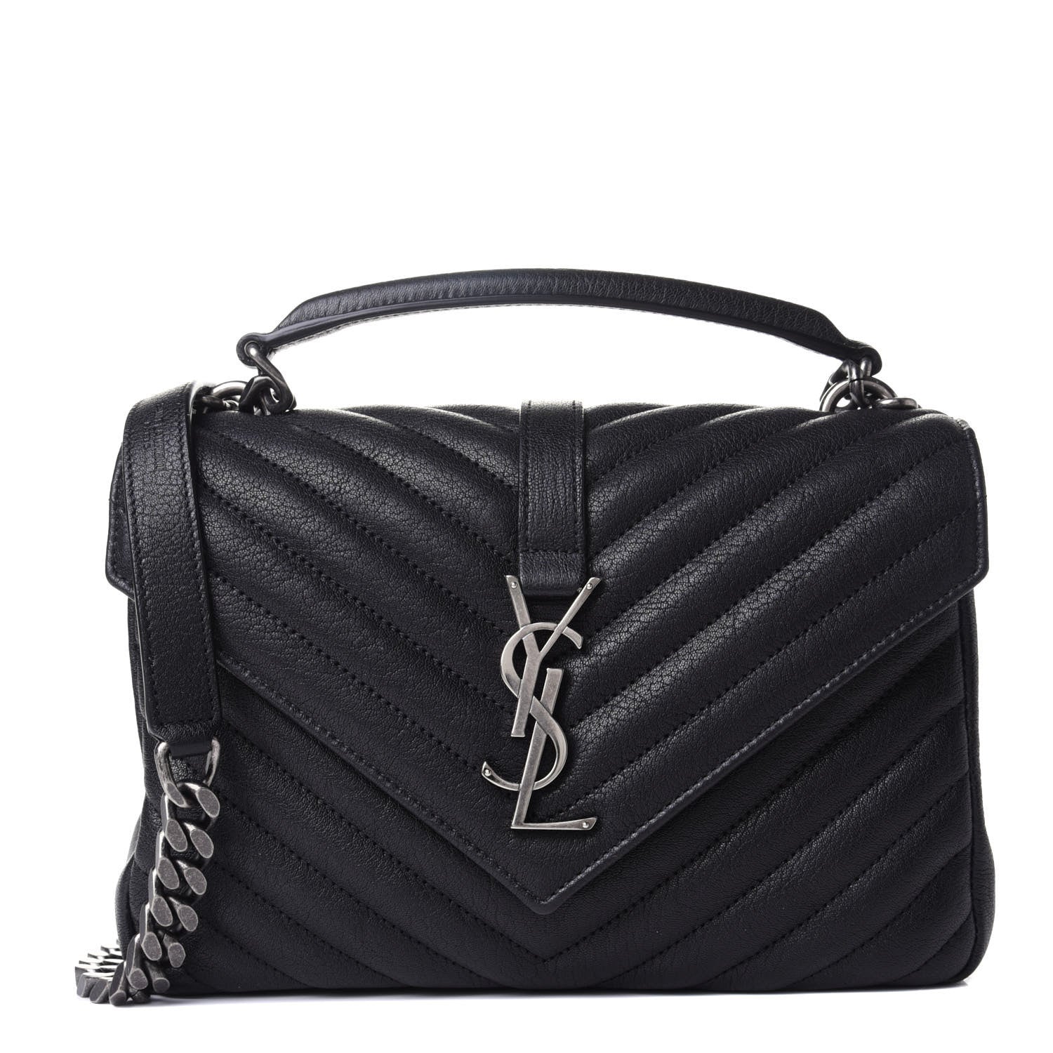 Saint Laurent Sheepskin Matelasse Chevron Monogram Medium College Bag Black 1 of 4