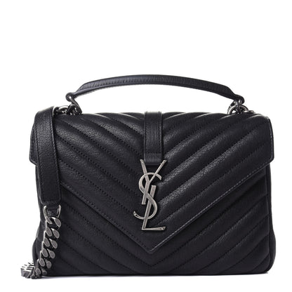 Saint Laurent Sheepskin Matelasse Chevron Monogram Medium College Bag Black 1 of 4