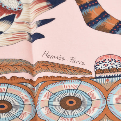 Hermes Cashmere Silk The Savana Dance Shawl 140 Rose Pale Bleu Marron 5 of 6
