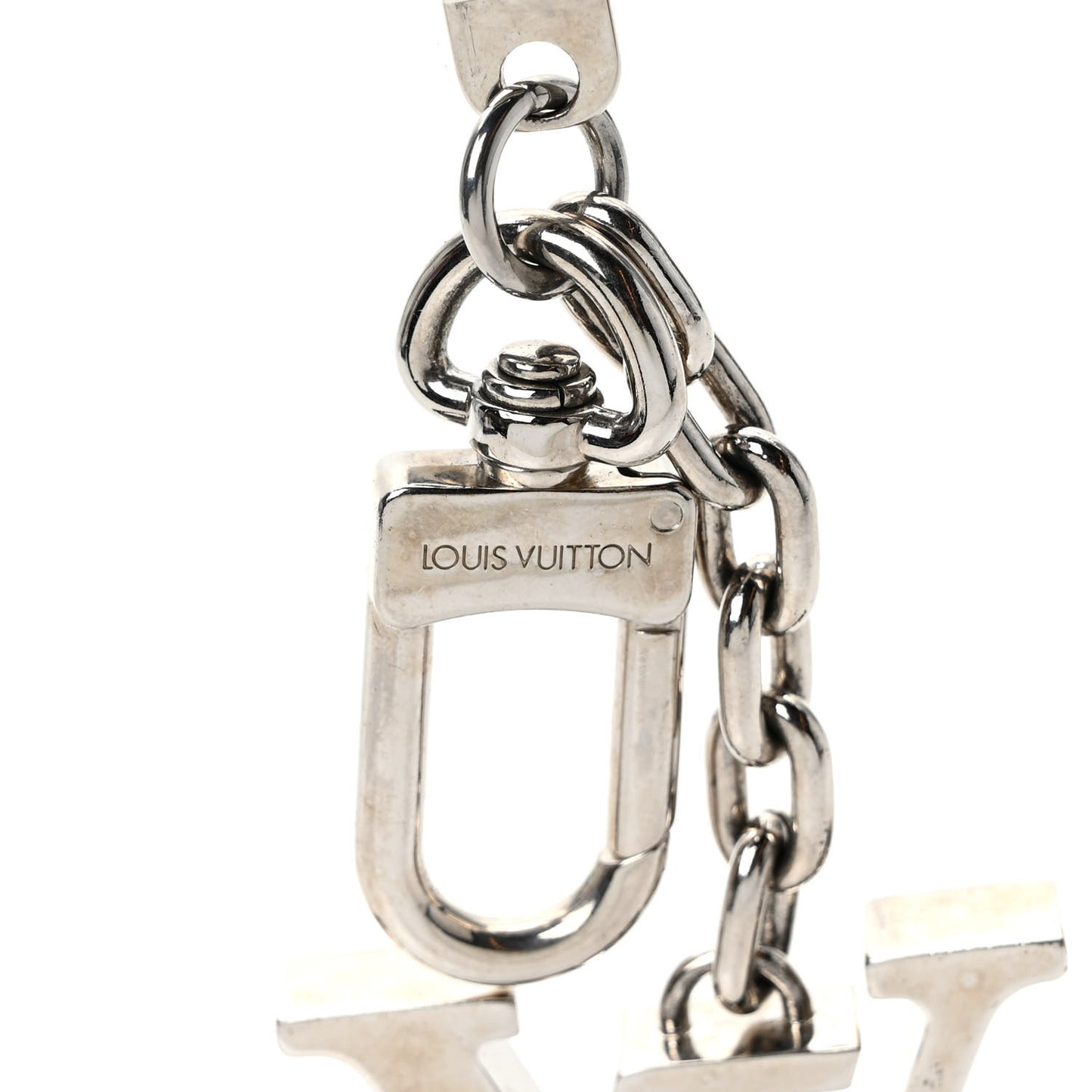 Metal Palladiium Finish LV Initiales Bag Charm Key Holder Silver