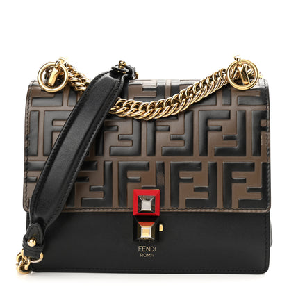 Fendi Vitello Liberty Bi-Color FF 1974 Embossed Small Kan I Shoulder Bag Black Maya 1 of 13