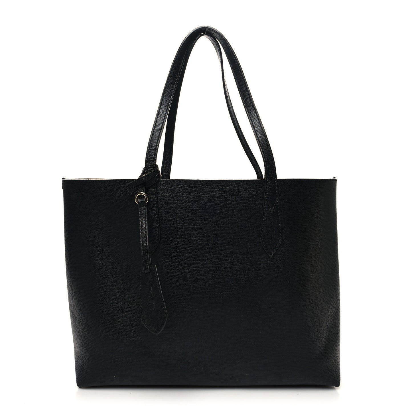 Grainy Calfskin Haymarket Check Medium Reversible Tote Black