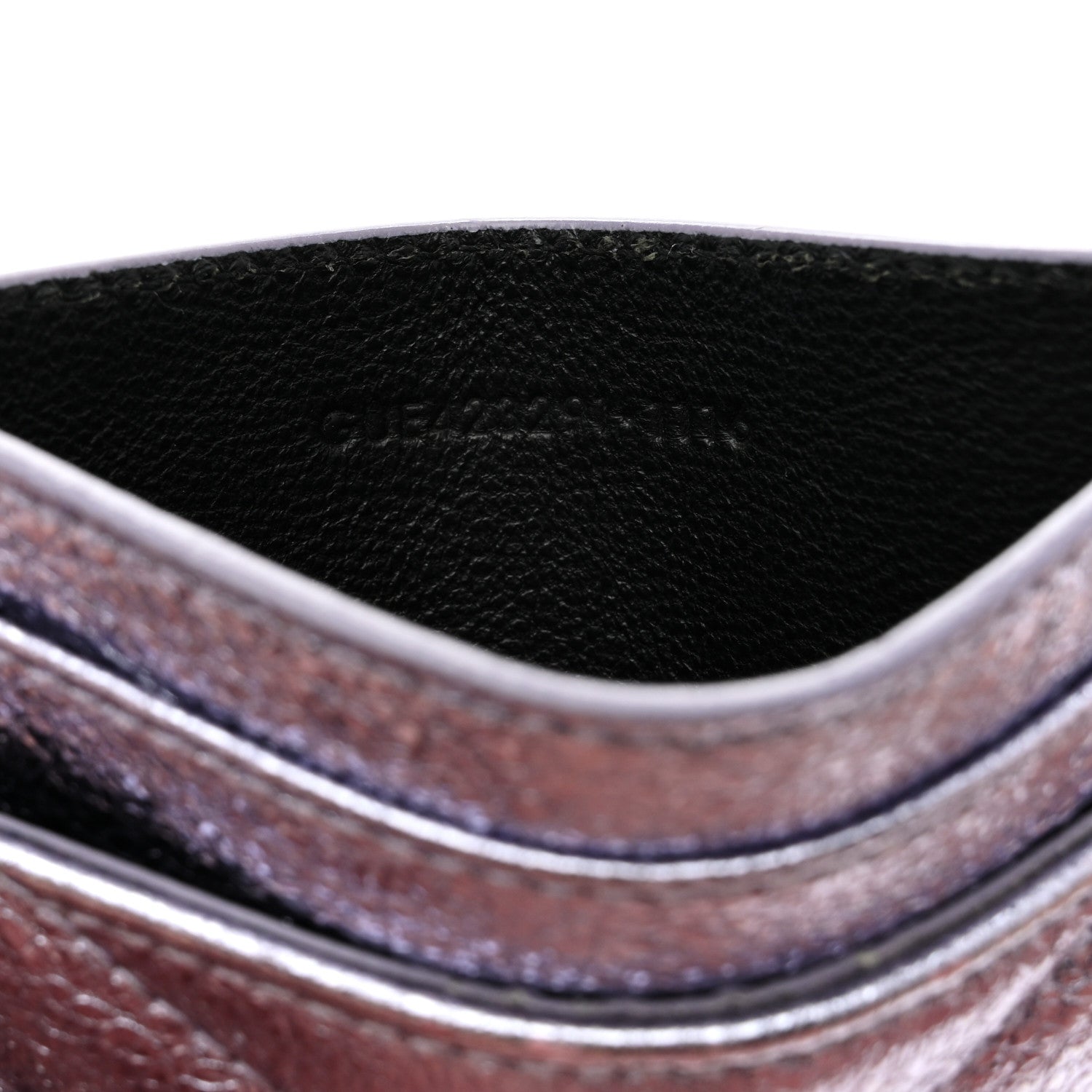 Saint Laurent Metallic Crackled Calfskin Matelasse Chevron Monogram Credit Card Case Silver 7 of 9