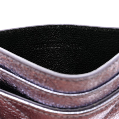 Saint Laurent Metallic Crackled Calfskin Matelasse Chevron Monogram Credit Card Case Silver 7 of 9
