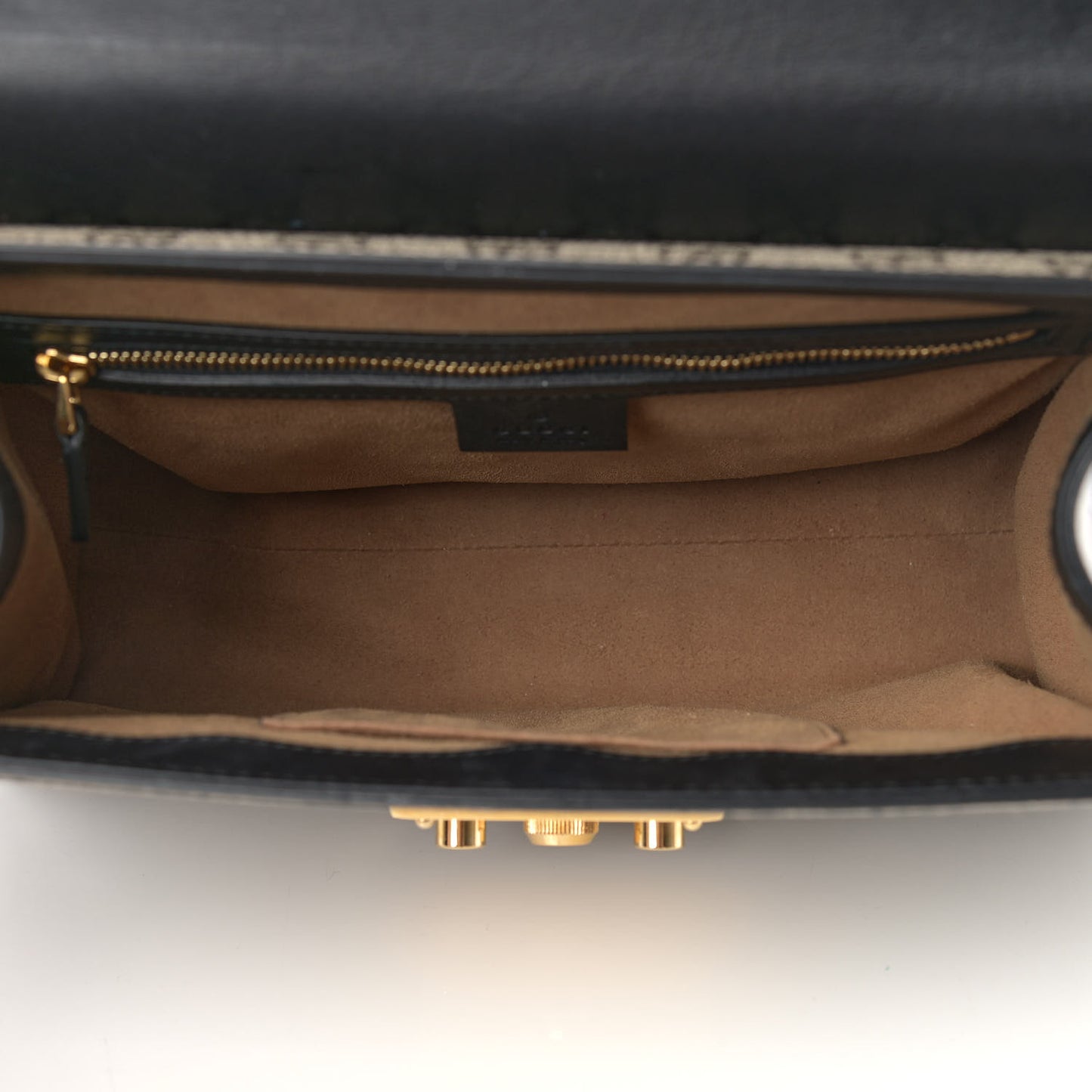 GG Supreme Monogram Calfskin Small Padlock Top Handle Bag Beige Black Cuir