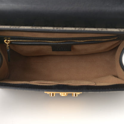 Gucci GG Supreme Monogram Calfskin Small Padlock Top Handle Bag Beige Black Cuir 5 of 17