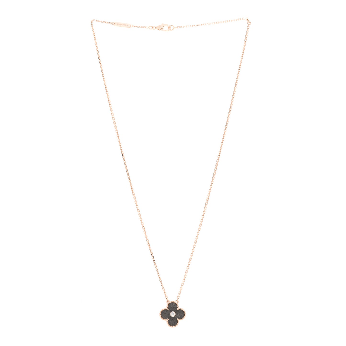 18K Rose Gold Diamond Silver Obsidian Vintage Alhambra Pendant Necklace