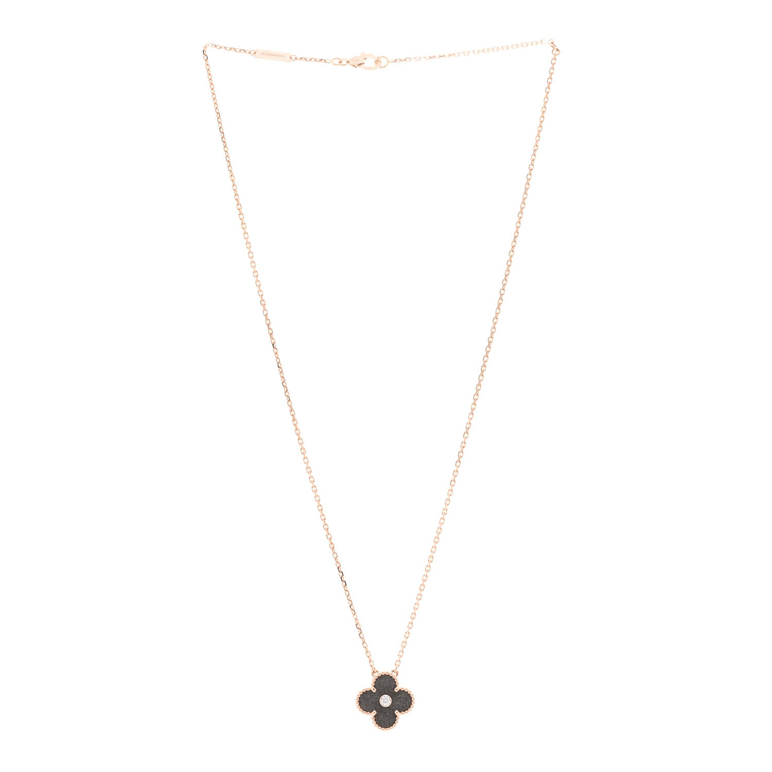 Van Cleef & Arpels 18K Rose Gold Diamond Silver Obsidian Vintage Alhambra Pendant Necklace 3 of 5