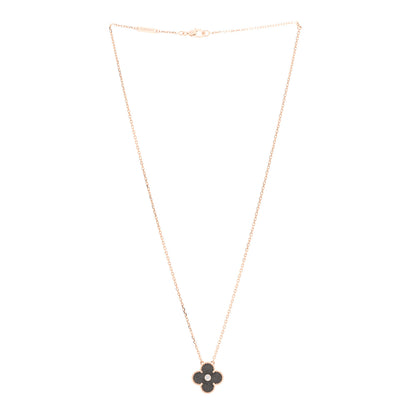 Van Cleef & Arpels 18K Rose Gold Diamond Silver Obsidian Vintage Alhambra Pendant Necklace 3 of 5