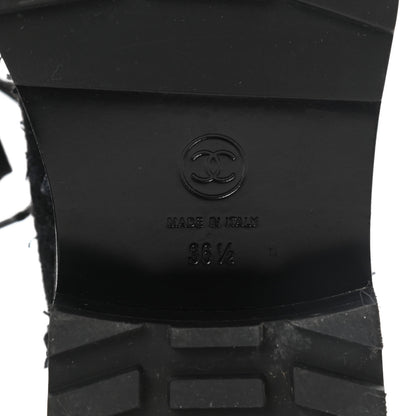 Chanel Tweed Patent Calfskin Pearl Combat Short Boots 36.5 Black Grey 6 of 8