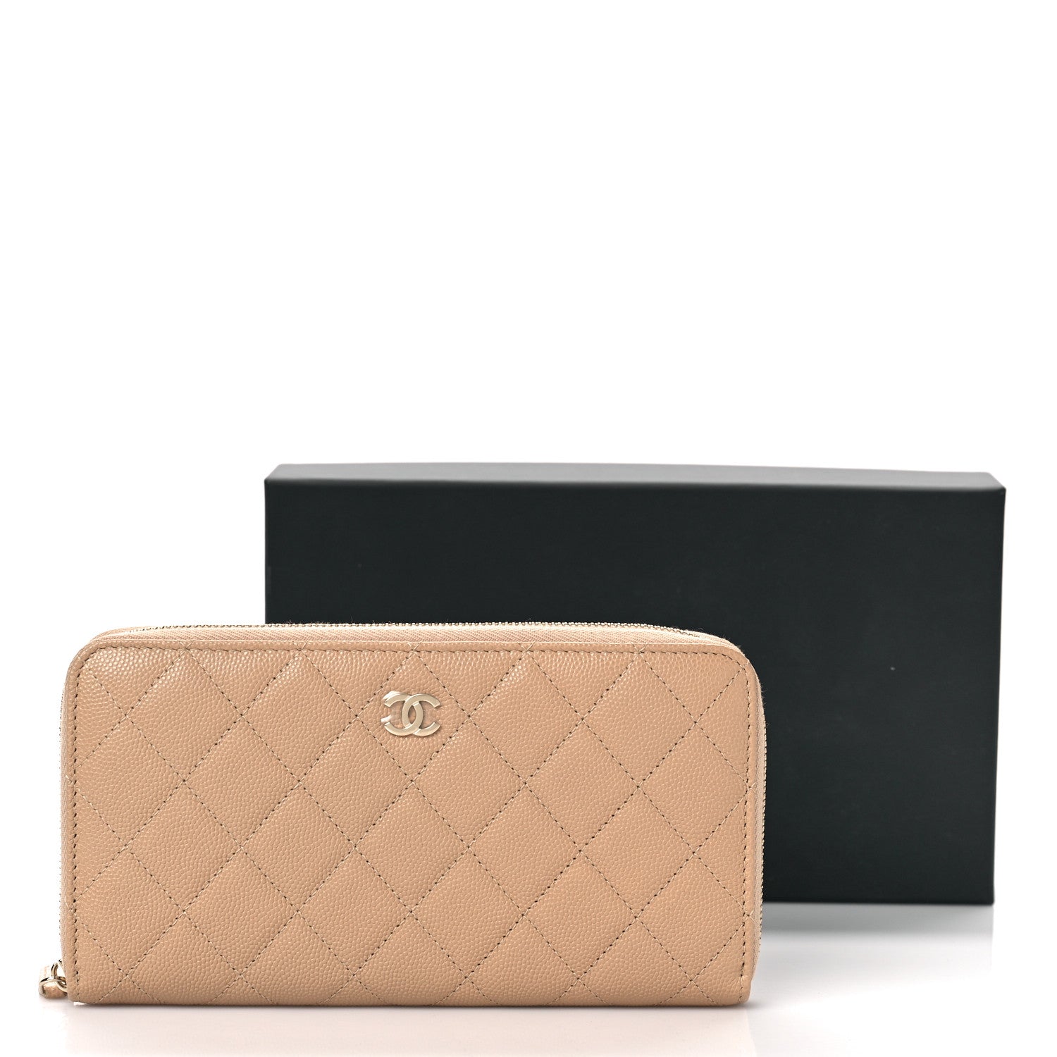 Chanel Caviar Quilted Long Zip Around Wallet Beige 10 of 10