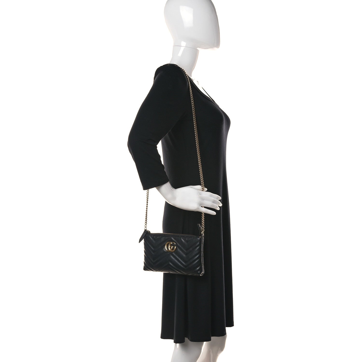 Gucci Calfskin Matelasse Mini GG Marmont Chain Bag Black 3 of 14