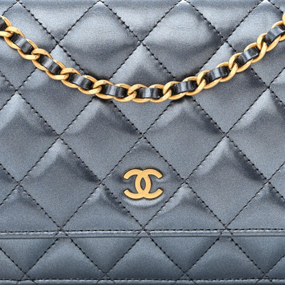 Chanel Metallic Lambskin Wallet On Chain WOC Dark Blue 9 of 12