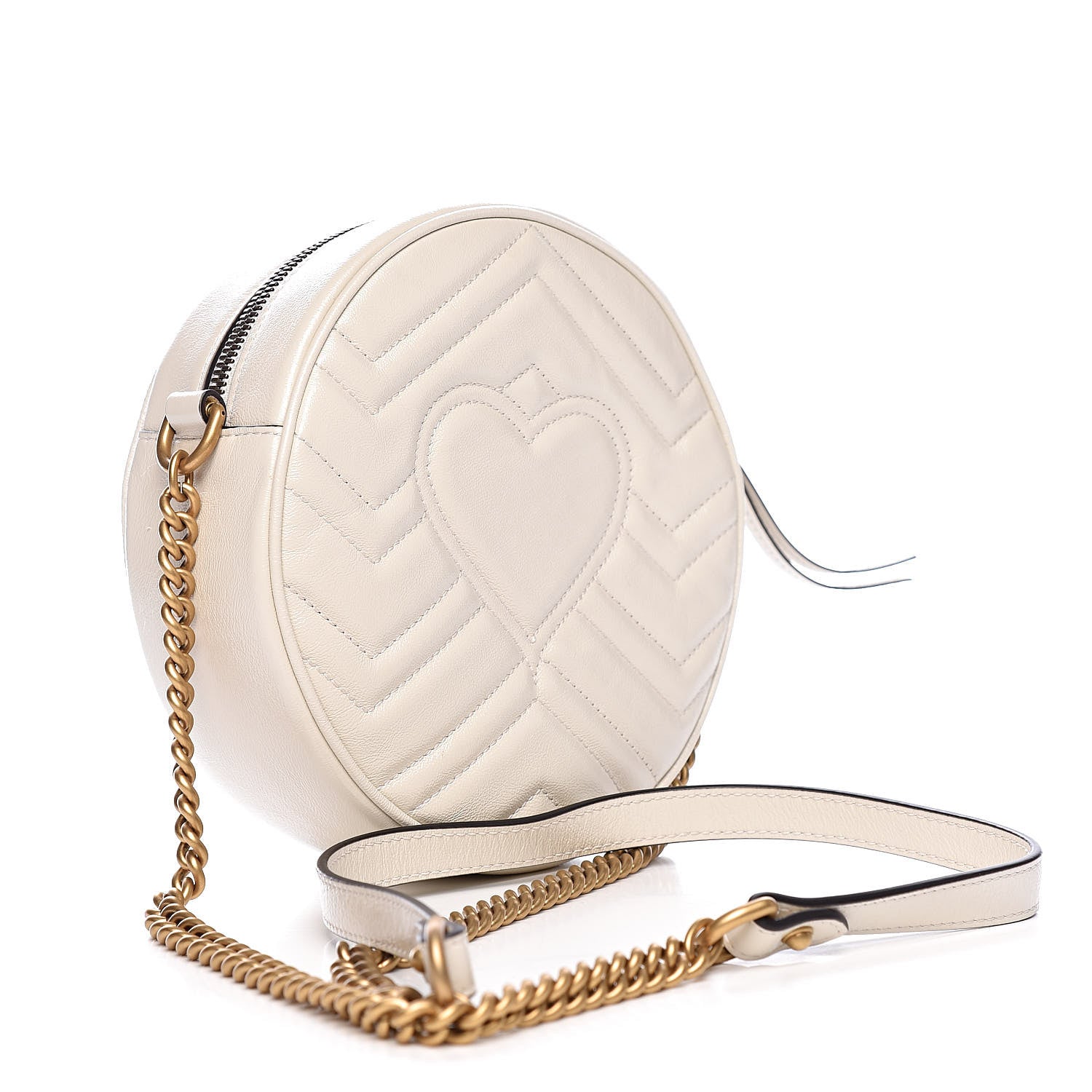 Gucci Calfskin Matelasse Mini GG Marmont Round Shoulder Bag White 3 of 11