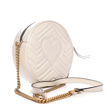 Gucci Calfskin Matelasse Mini GG Marmont Round Shoulder Bag White 3 of 11