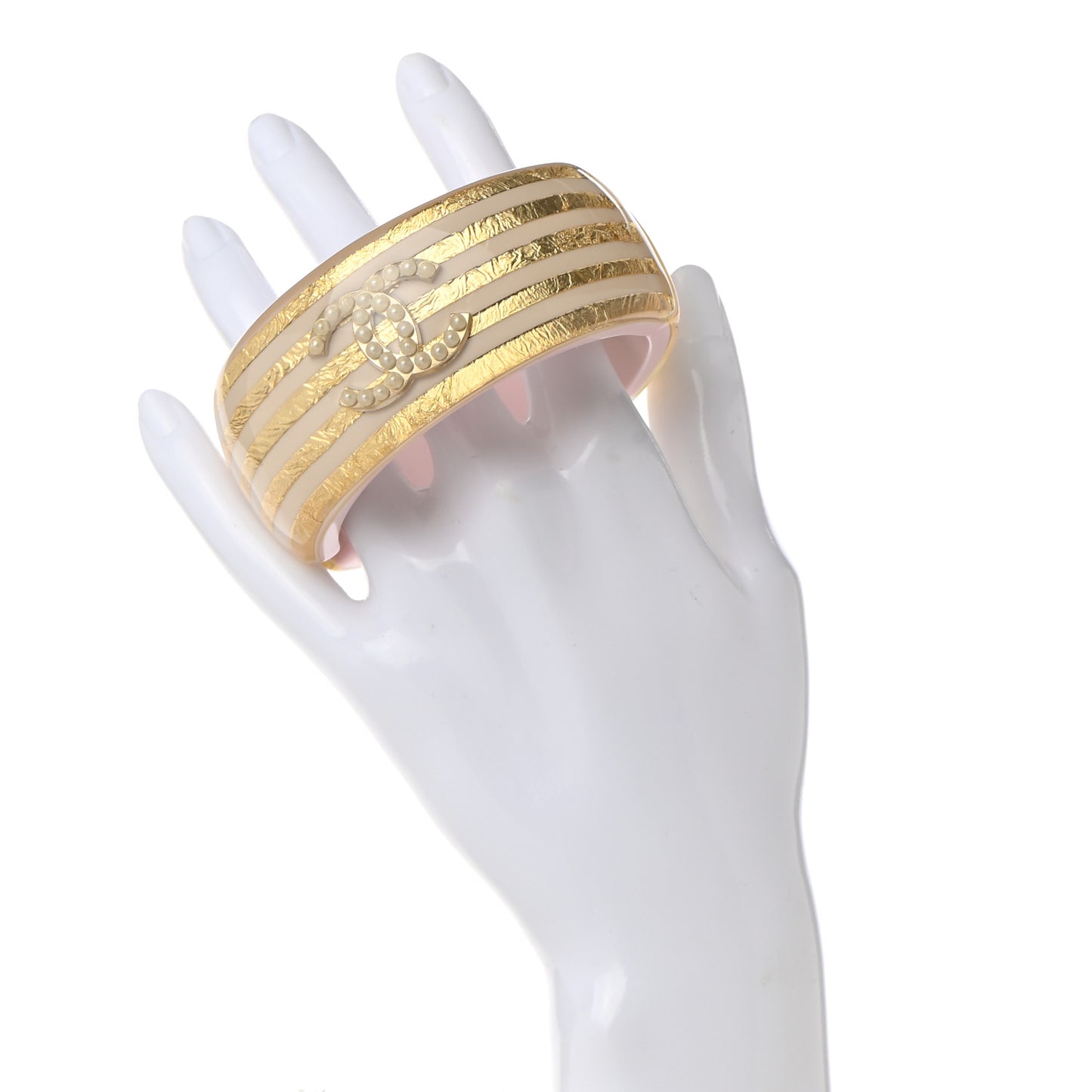 Resin Striped Pearl CC Cuff Light Pink Gold