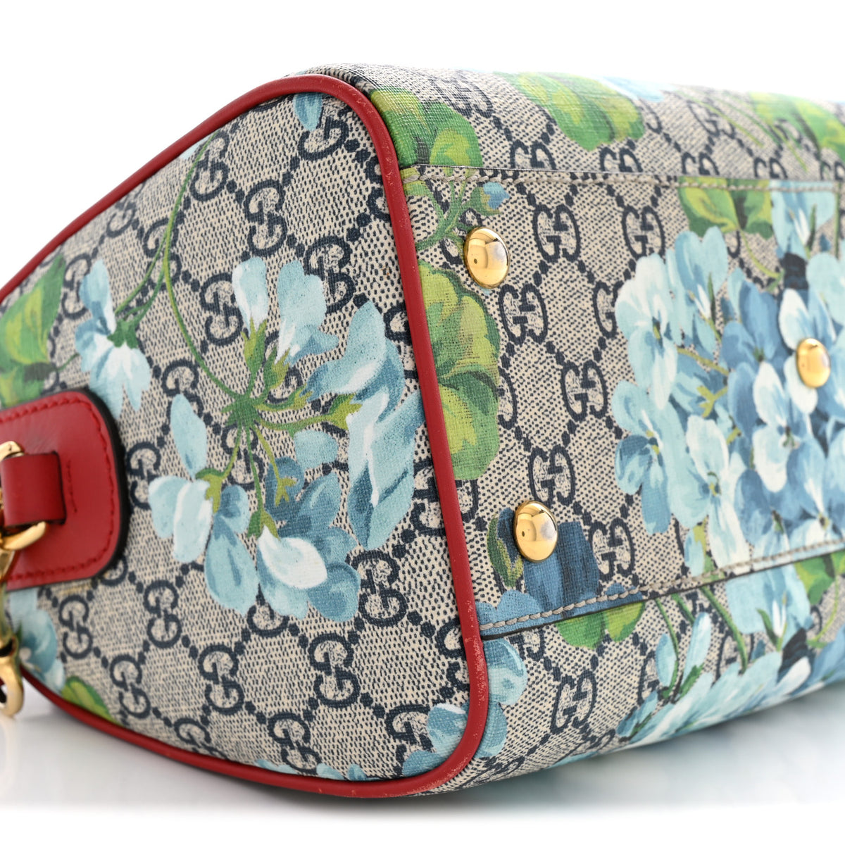 Gucci GG Supreme Monogram Blooms Small Boston Beige Blue Navy Hibiscus Red 9 of 14