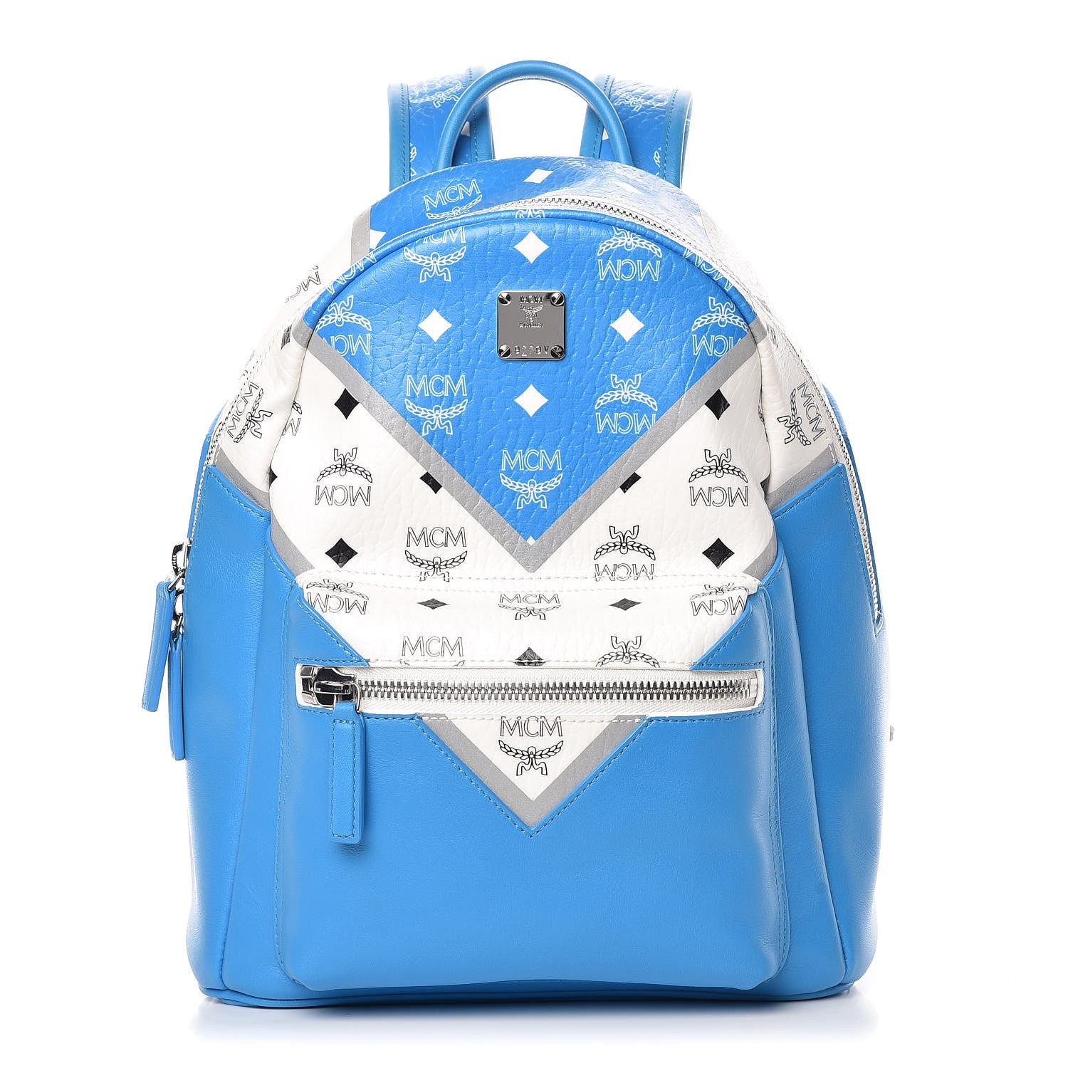 MCM Visetos Medium Stark Move Colorblock Backpack White Blue 1 of 10