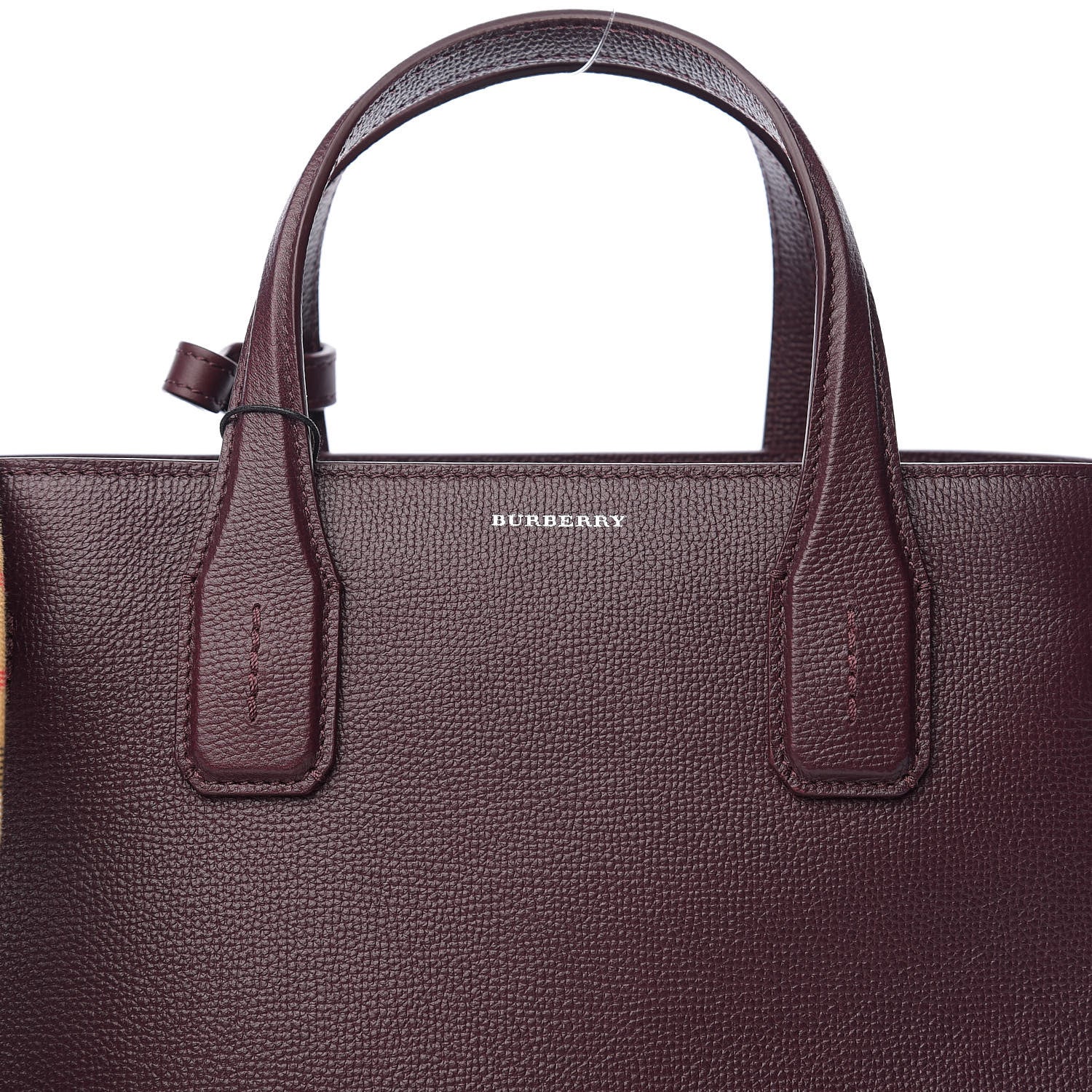 Burberry Derby Calfskin House Check Medium Banner Tote Burgundy 9 of 9