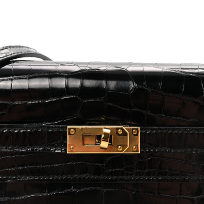 Hermes Shiny Alligator Kelly Wallet To Go Black 6 of 9
