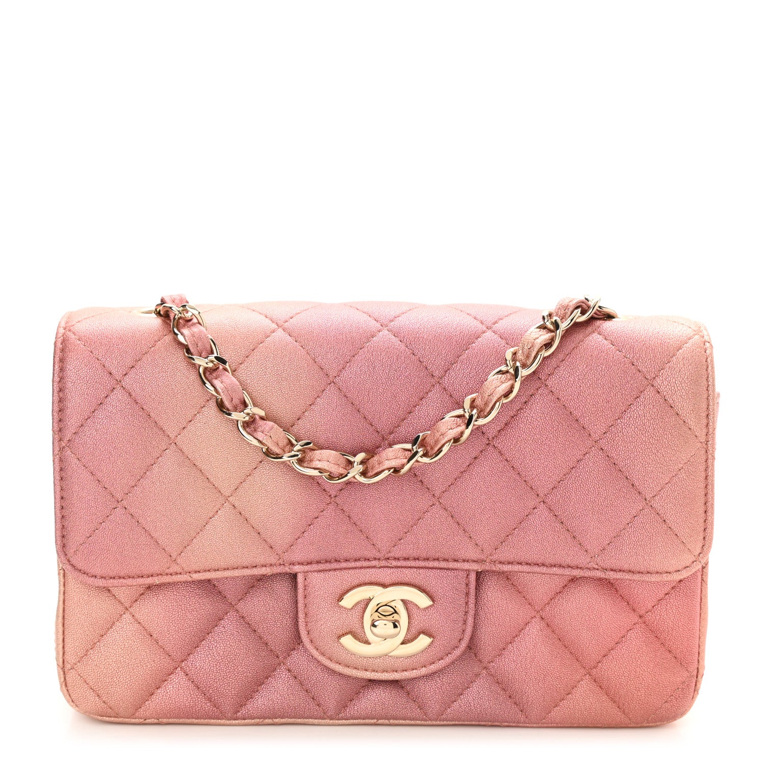 Chanel Metallic Lambskin Quilted Ombre Mini Rectangular Flap Pink 1 of 11