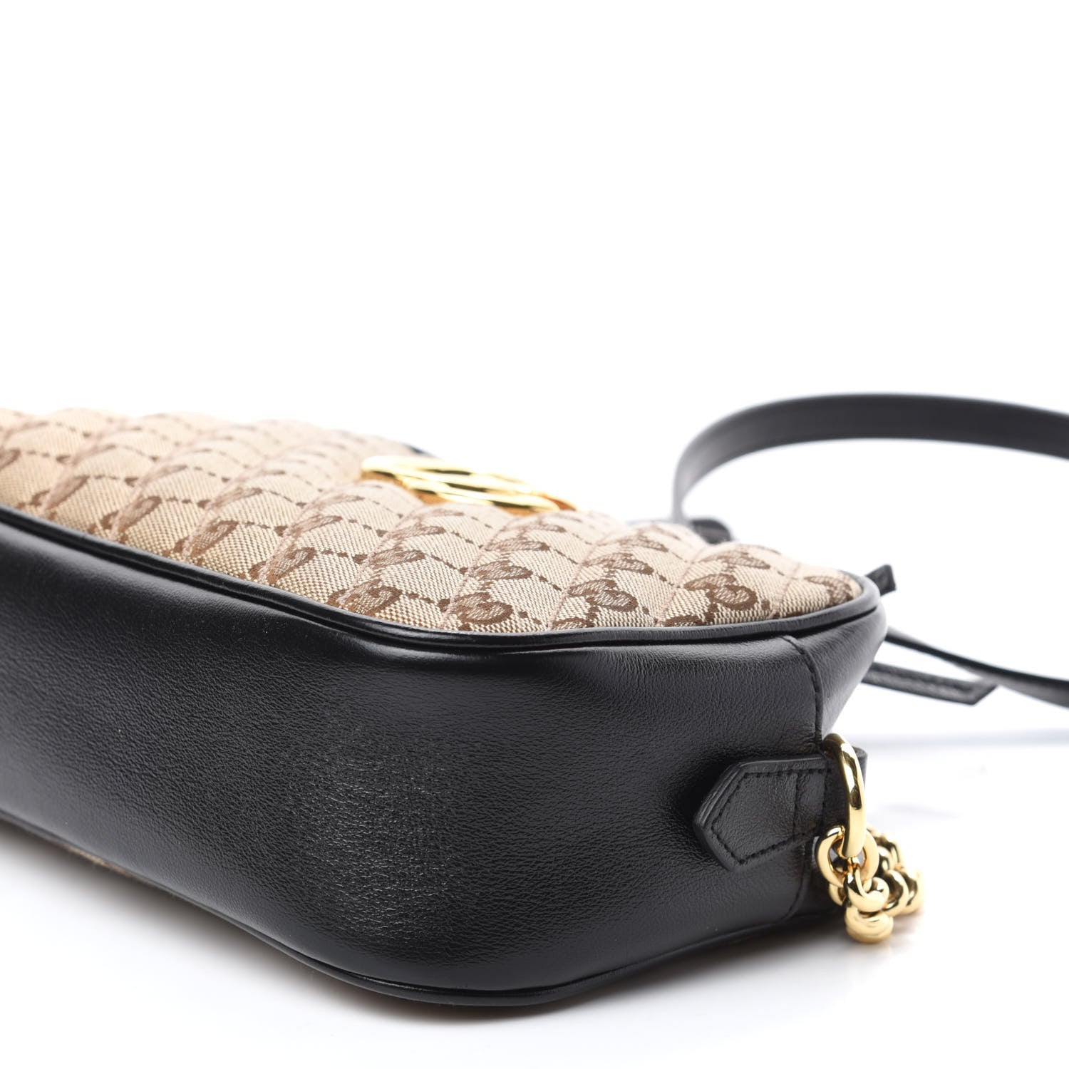Gucci Monogram Matelasse Diagonal Small GG Marmont Chain Shoulder Bag Beige Black 7 of 11