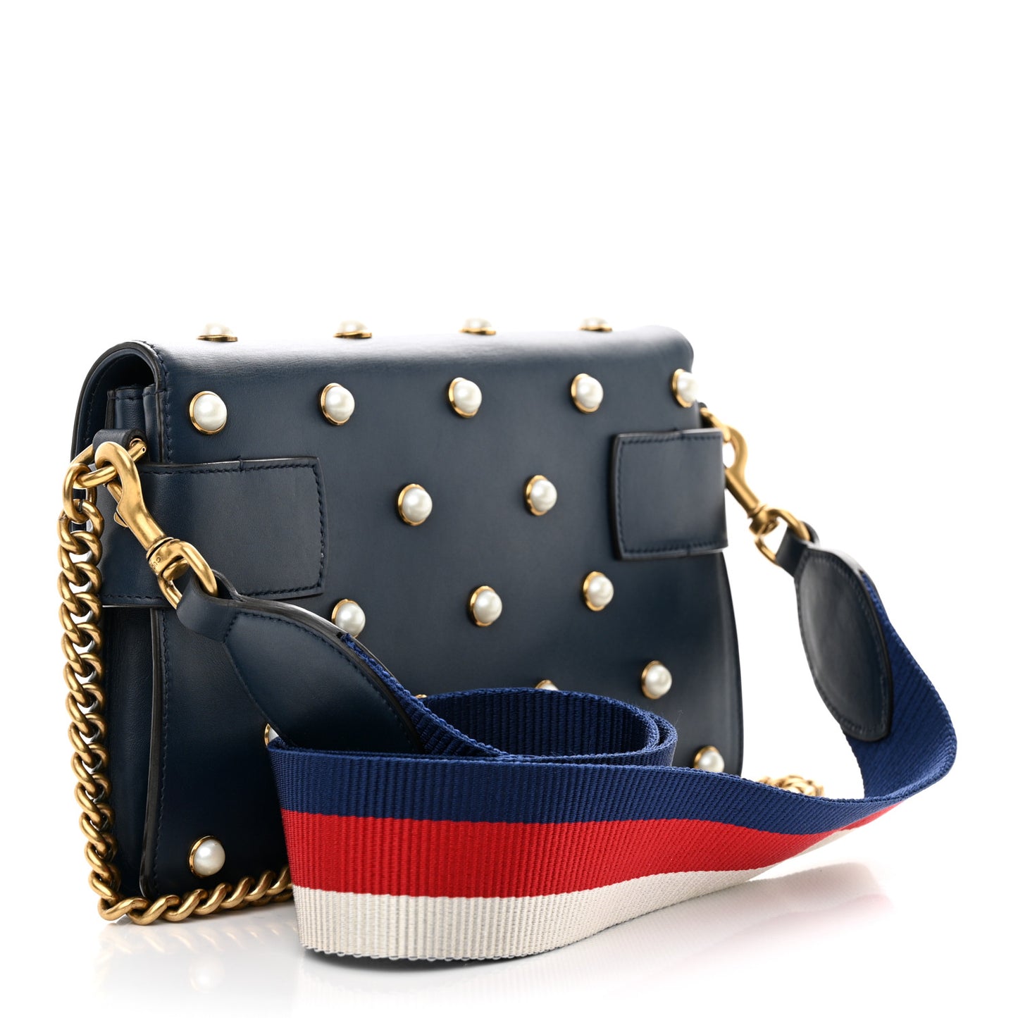 Nappa Pearl Studded Mini Queen Margaret Broadway Shoulder Bag Blue Agata