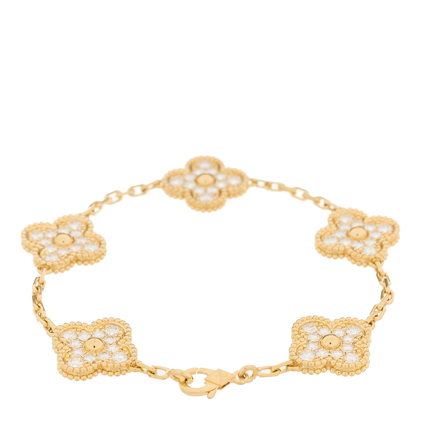 18K Yellow Gold Diamond 5 Motifs Vintage Alhambra Bracelet