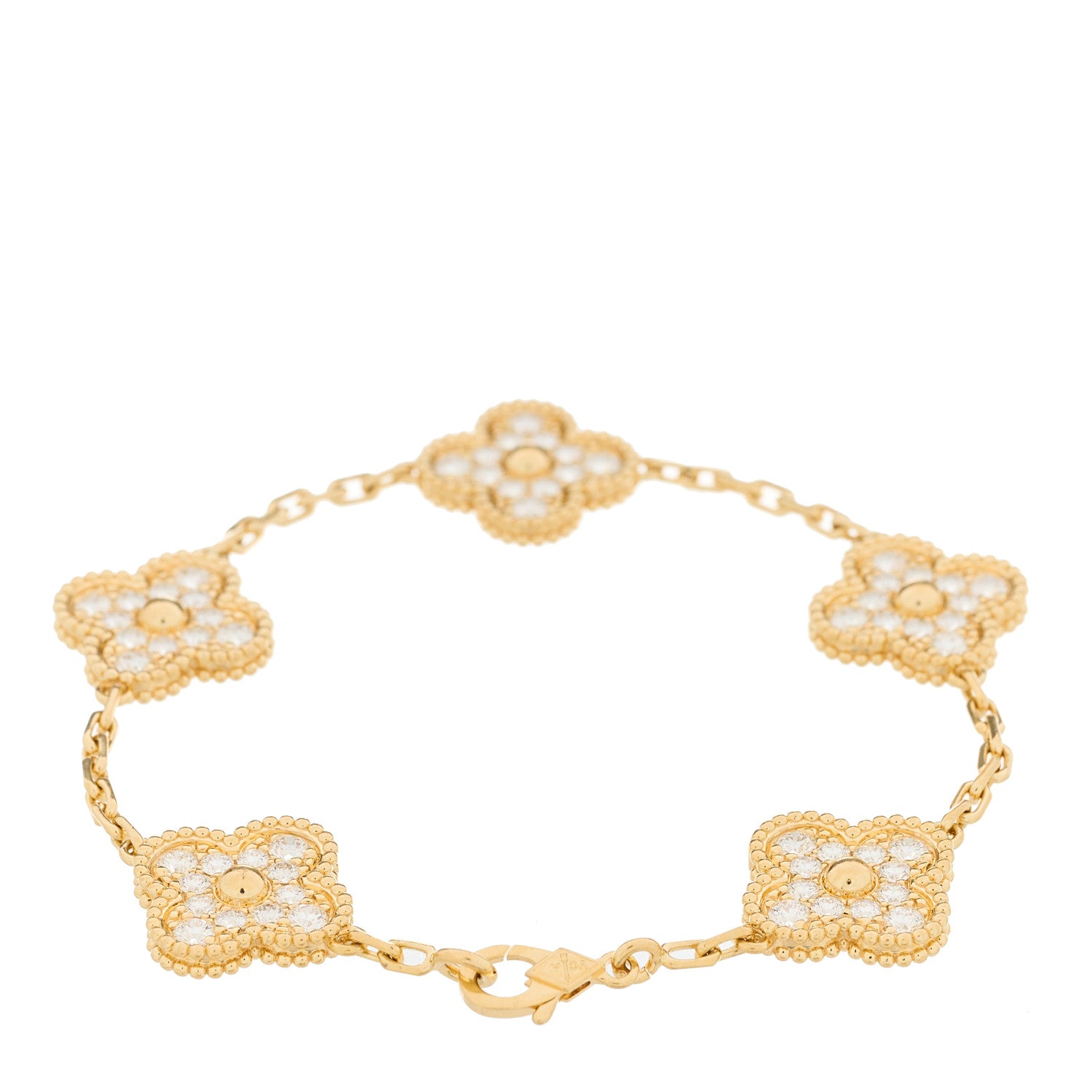 Van Cleef & Arpels 18K Yellow Gold Diamond 5 Motifs Vintage Alhambra Bracelet 2 of 3