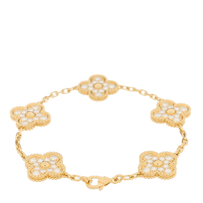 Van Cleef & Arpels 18K Yellow Gold Diamond 5 Motifs Vintage Alhambra Bracelet 2 of 3