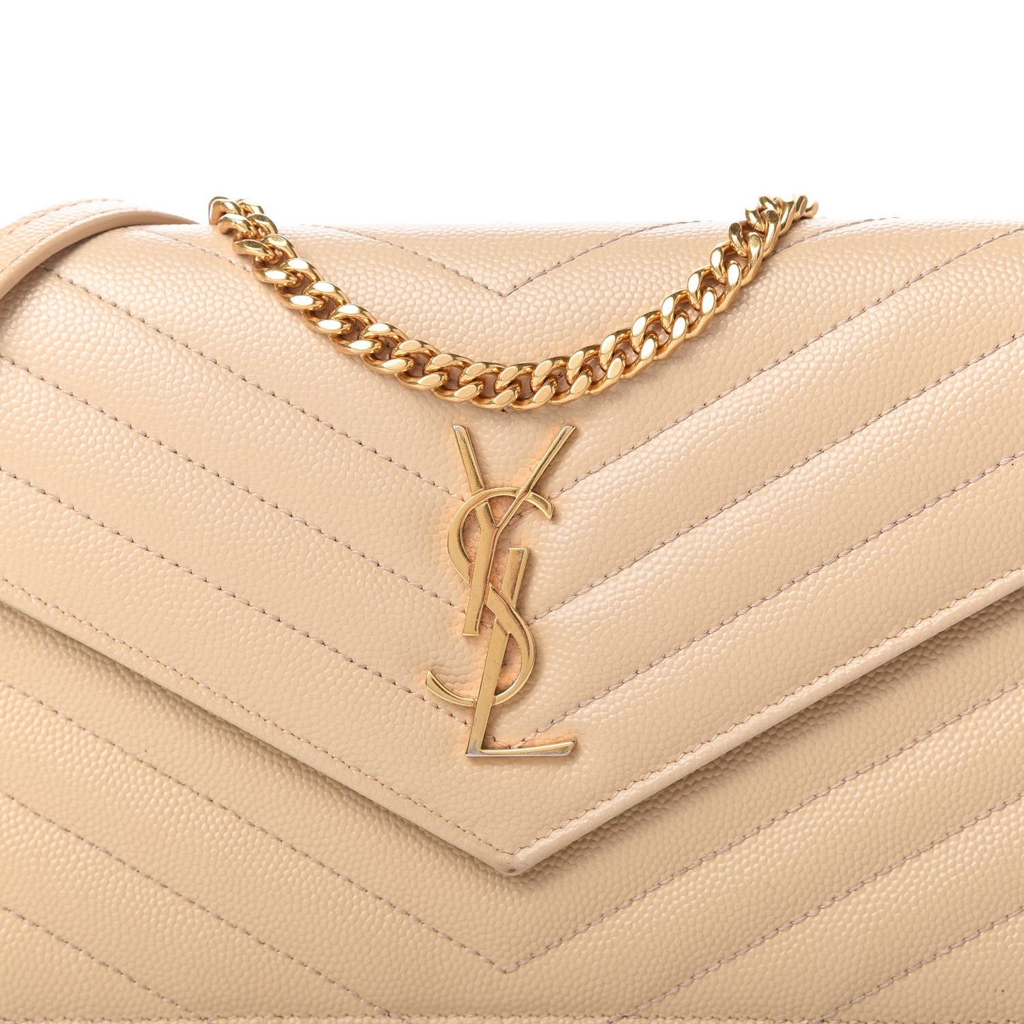 Grain De Poudre Matelasse Chevron Monogram Envelope Chain Wallet Nude Powder