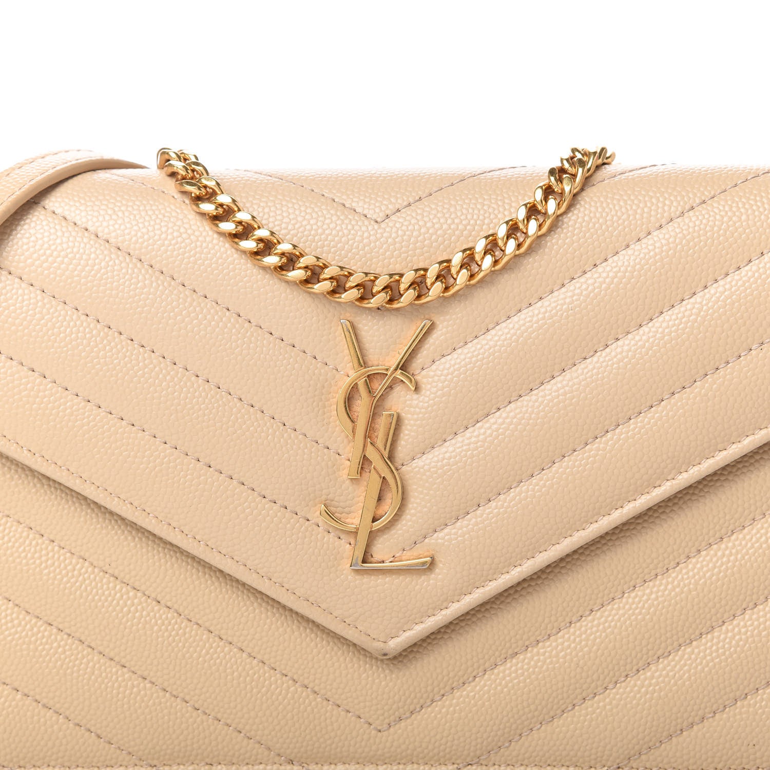 Saint Laurent Grain De Poudre Matelasse Chevron Monogram Envelope Chain Wallet Nude Powder 10 of 10