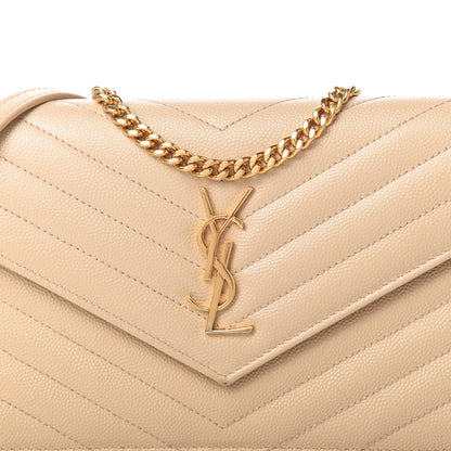 Saint Laurent Grain De Poudre Matelasse Chevron Monogram Envelope Chain Wallet Nude Powder 10 of 10