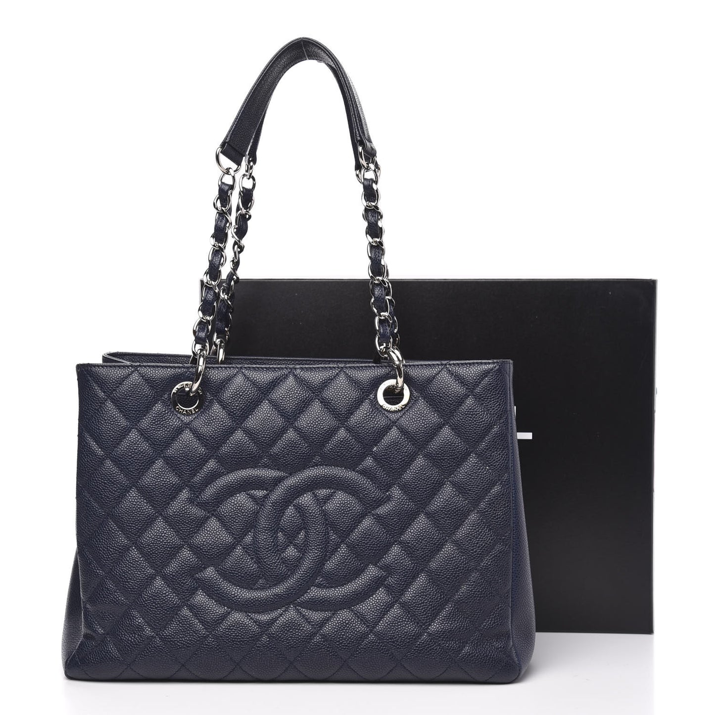Caviar Quilted Grand Shopping Tote GST Dark Navy Blue