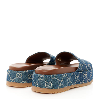 Gucci New Denim GG Monogram Angelina Platform 55mm Slide Sandals 38.5 Blue Tea 4 of 9