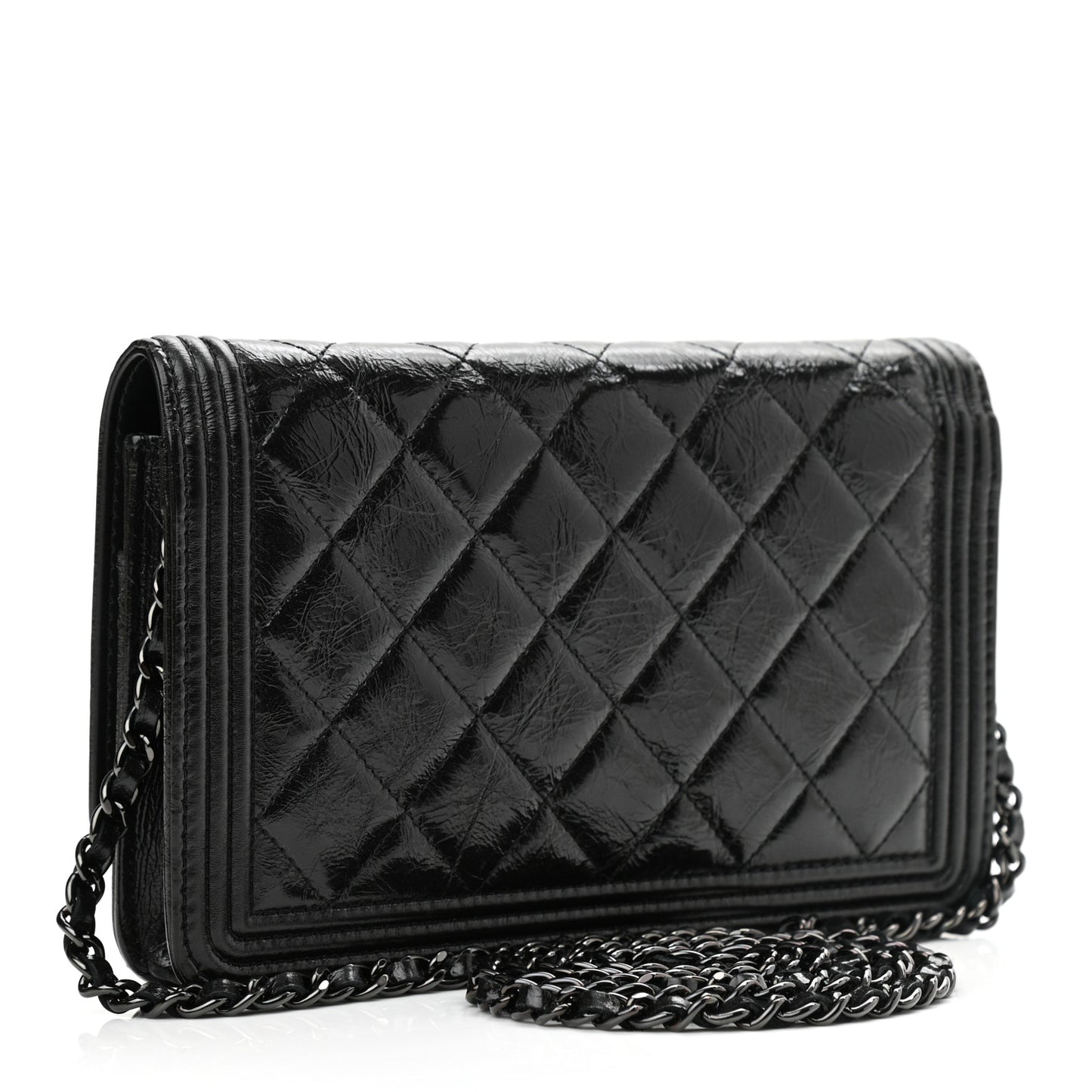 Shiny Aged Calfskin Quilted Boy Wallet On Chain WOC So Black