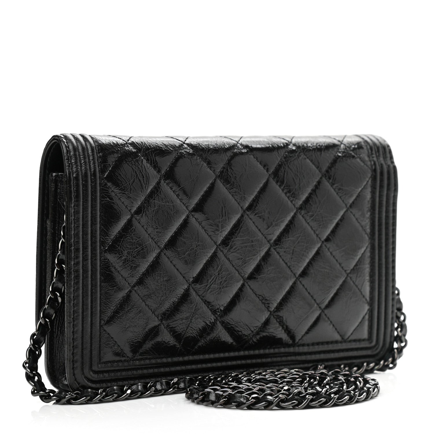 Chanel Shiny Aged Calfskin Quilted Boy Wallet On Chain WOC So Black 3 of 13