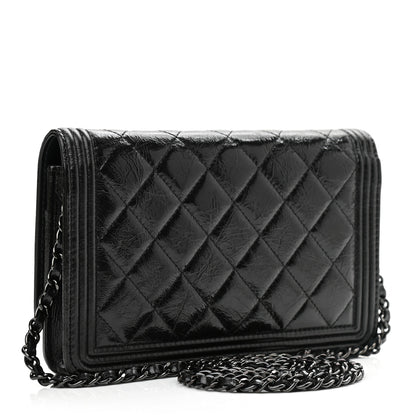 Chanel Shiny Aged Calfskin Quilted Boy Wallet On Chain WOC So Black 3 of 13