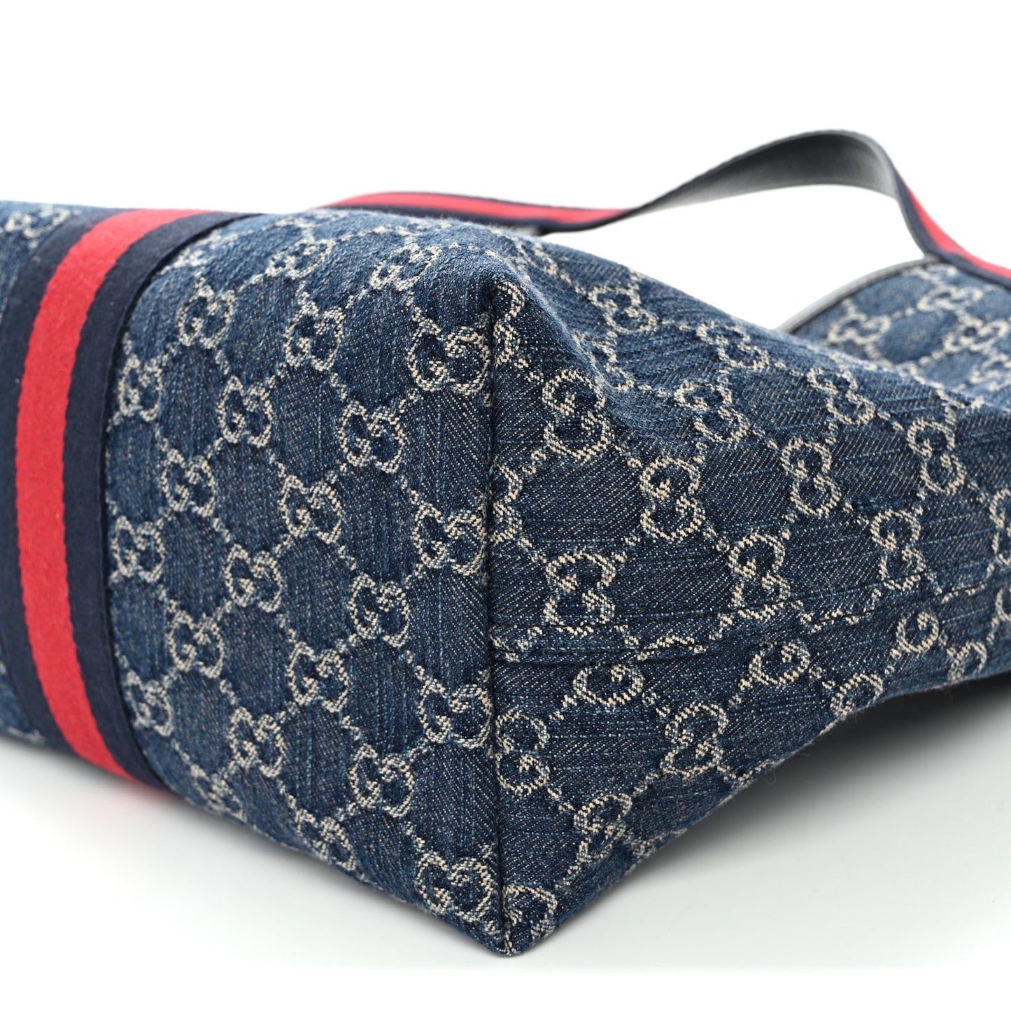 Denim GG Monogram Web Small Giglio Tote Blue White