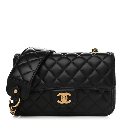 Chanel Calfskin Quilted Small Strap Into Flap Black 1 of 10
