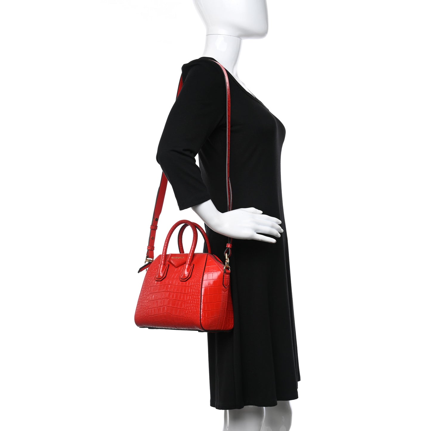 Calfskin Crocodile Embossed Mini Antigona Red