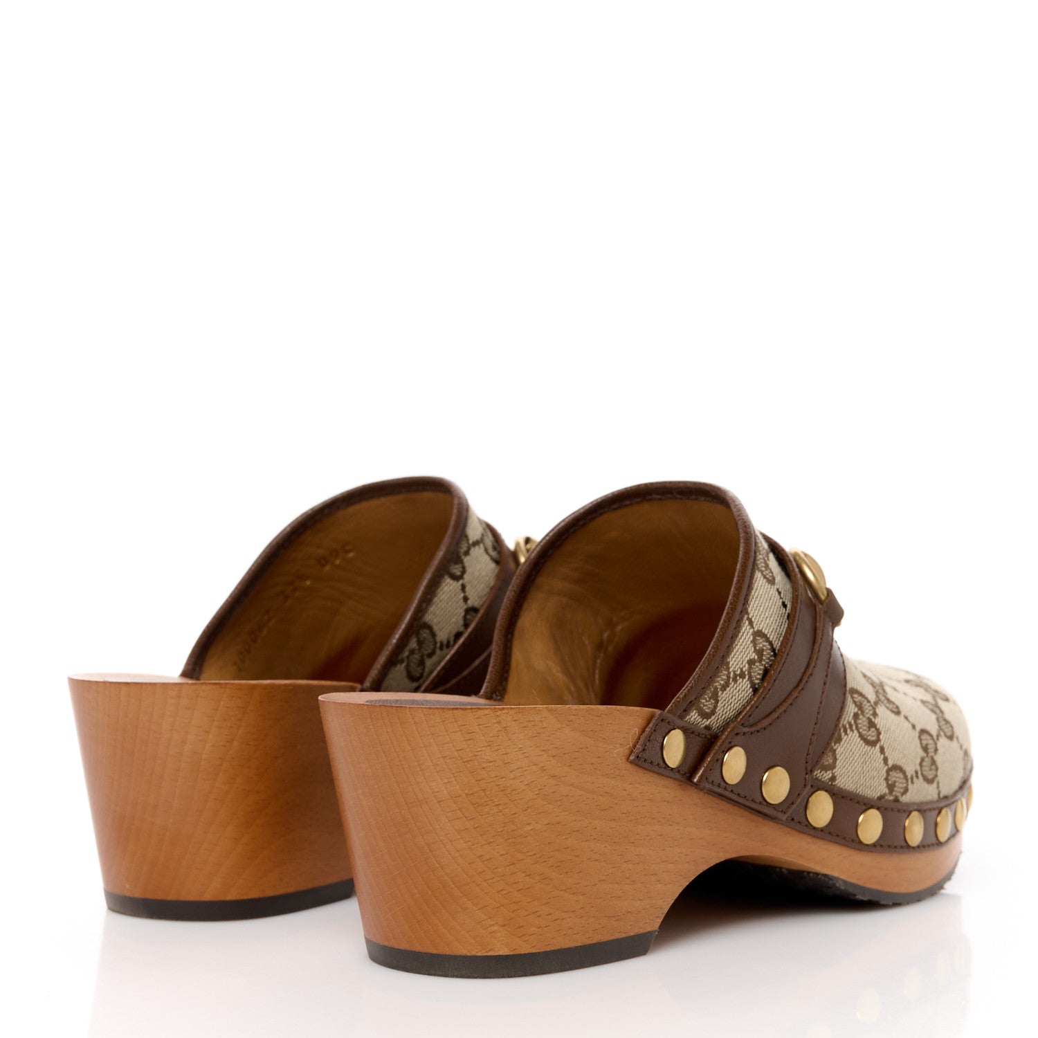 Gucci Monogram Goatskin Horsebit Clog Mules 37.5 Beige Ebony Brown Sugar 4 of 9