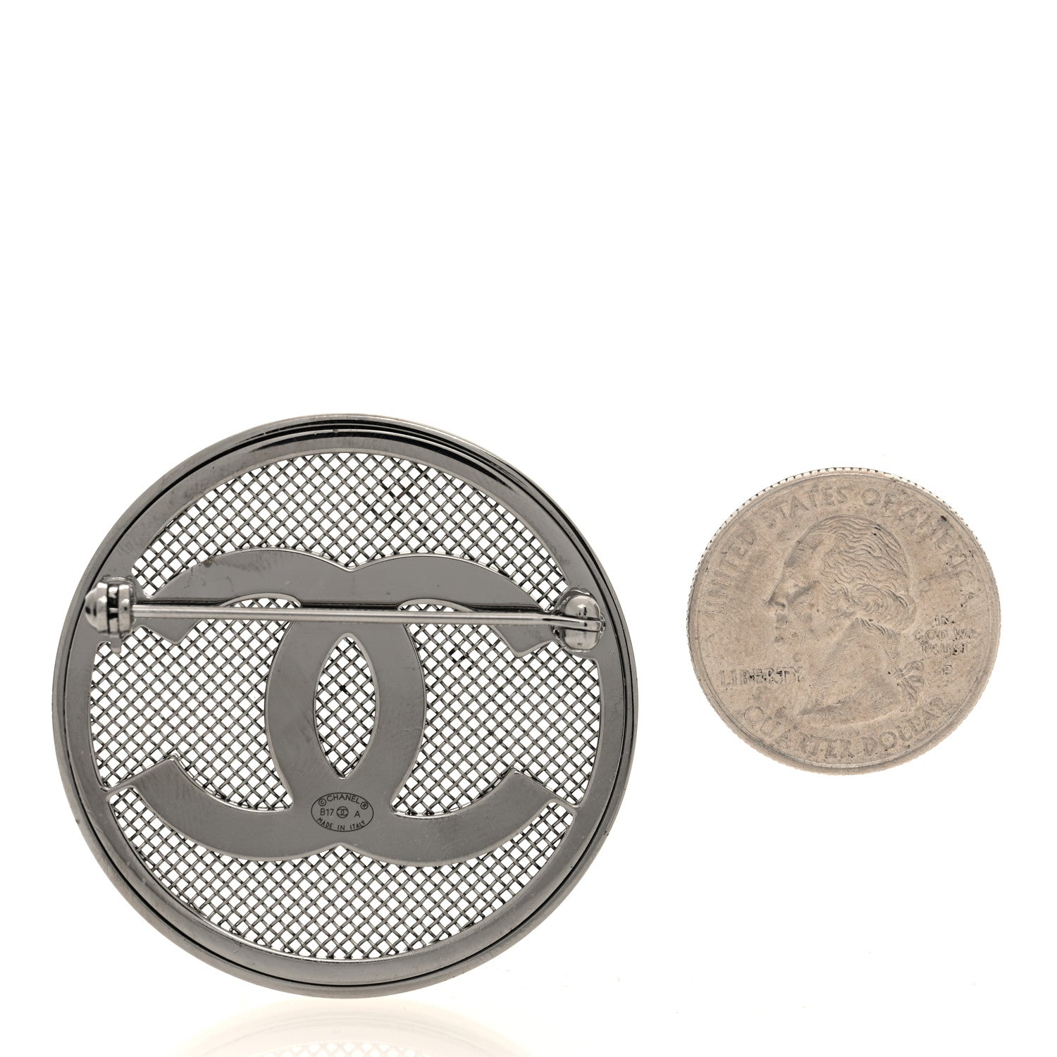 Chanel Mesh Circle CC Brooch Silver 2 of 4