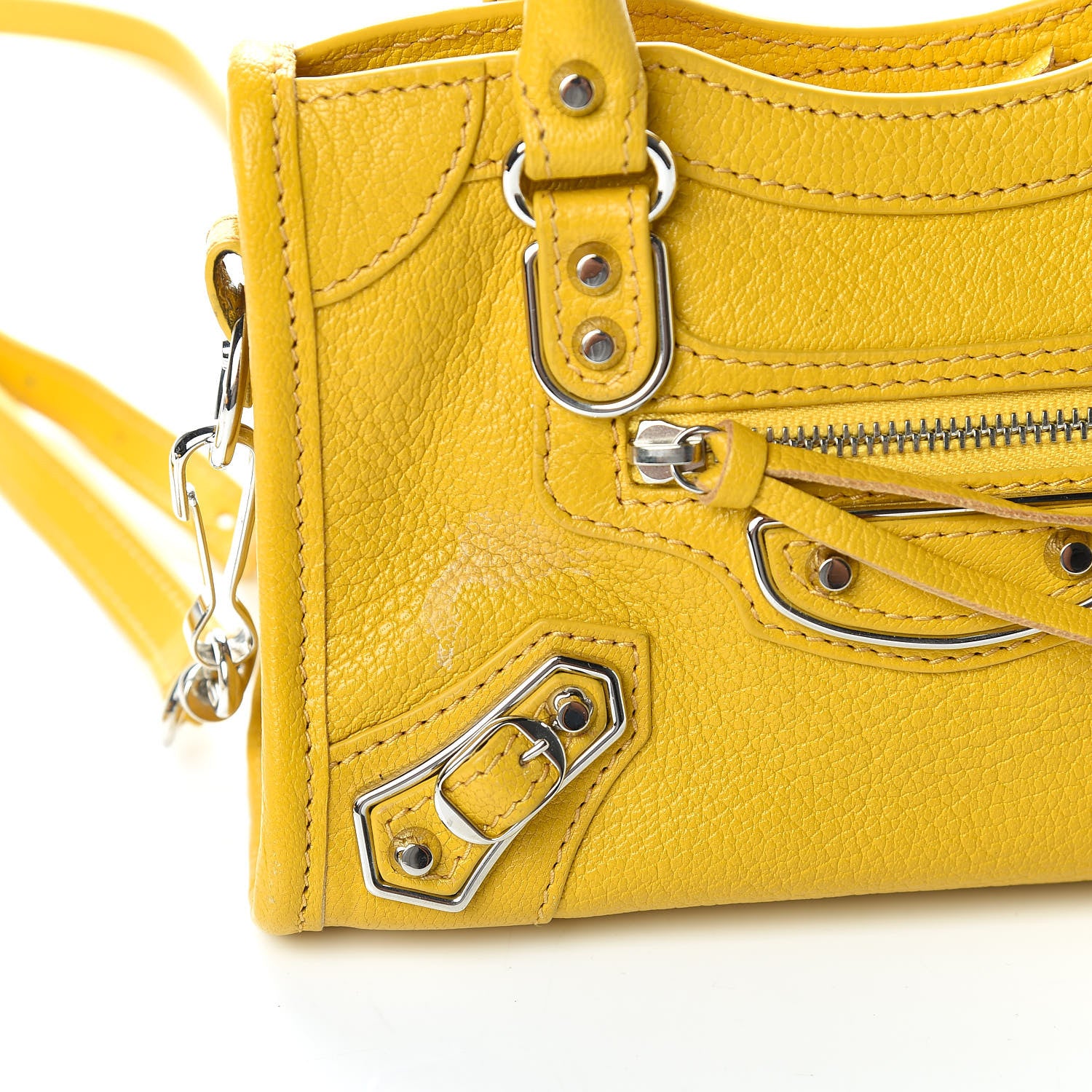 Balenciaga Chevre Silver Metallic Edge Hardware Nano City Jaune Epi 8 of 11
