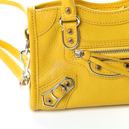 Balenciaga Chevre Silver Metallic Edge Hardware Nano City Jaune Epi 8 of 11