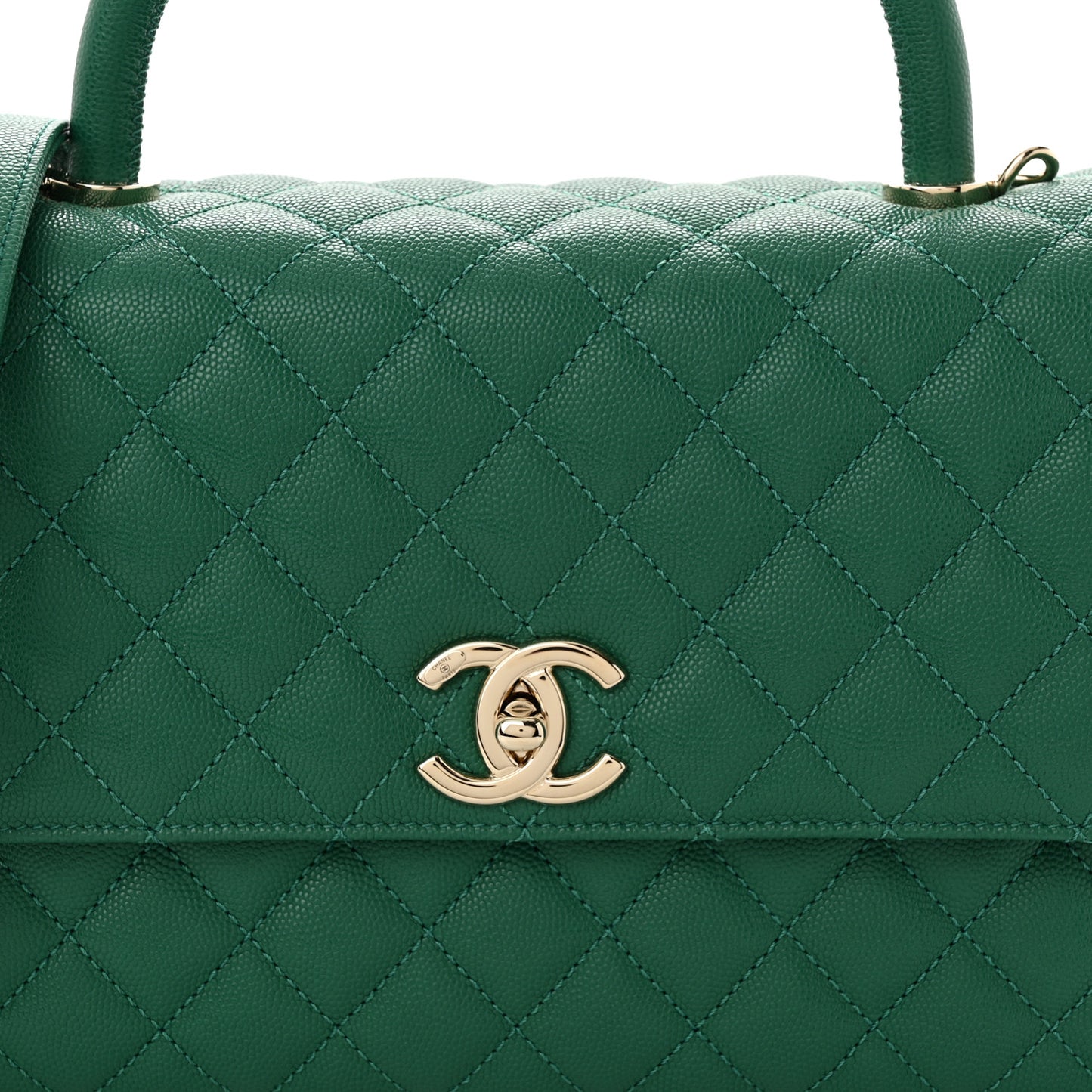 Caviar Quilted Small Coco Handle Flap Green