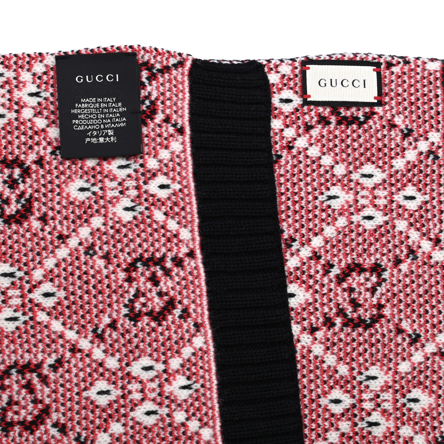 Gucci Wool GG Monogram Scarf Red Black Blue 4 of 4